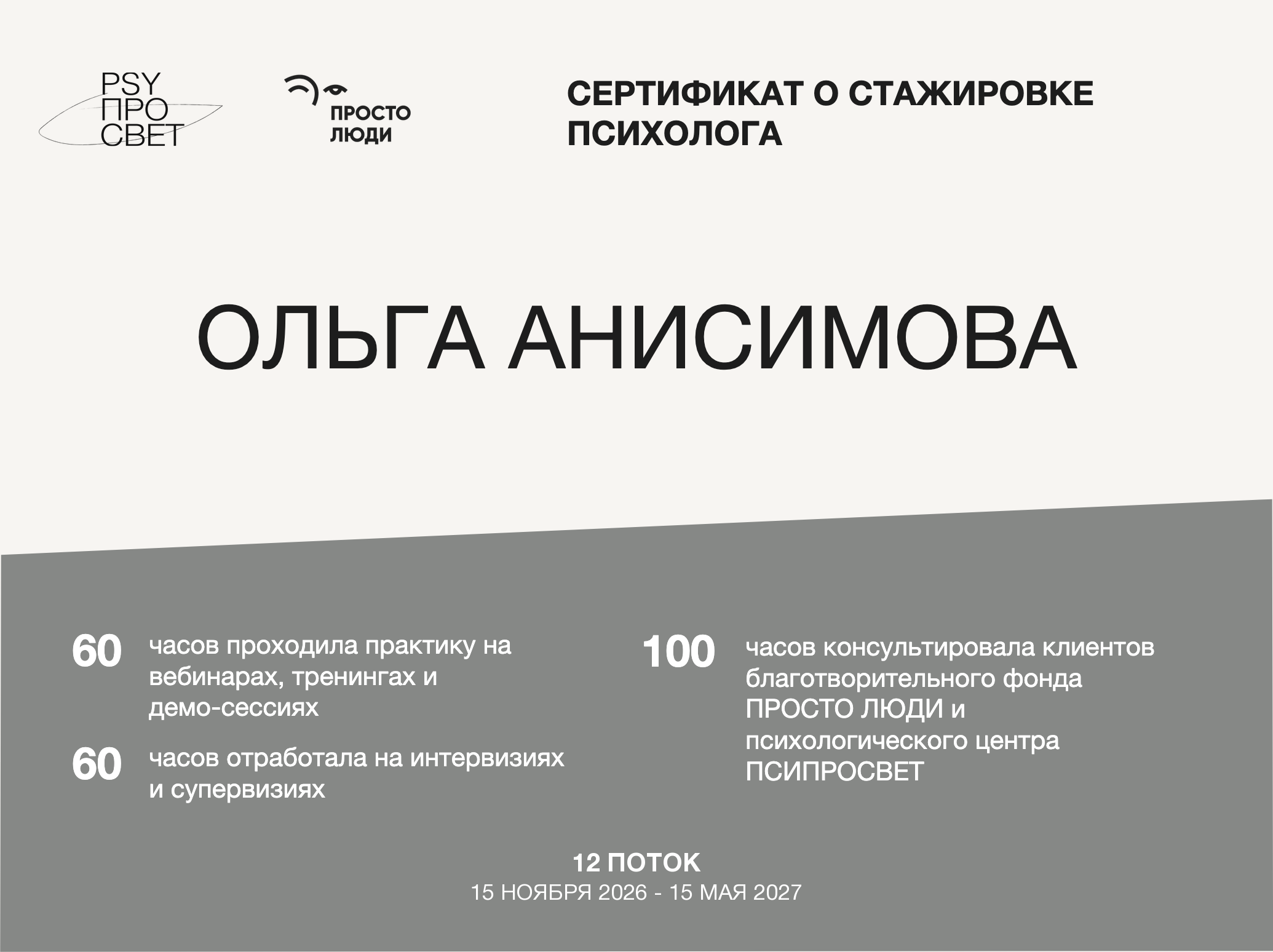 Сертификат о прохождении стажировки